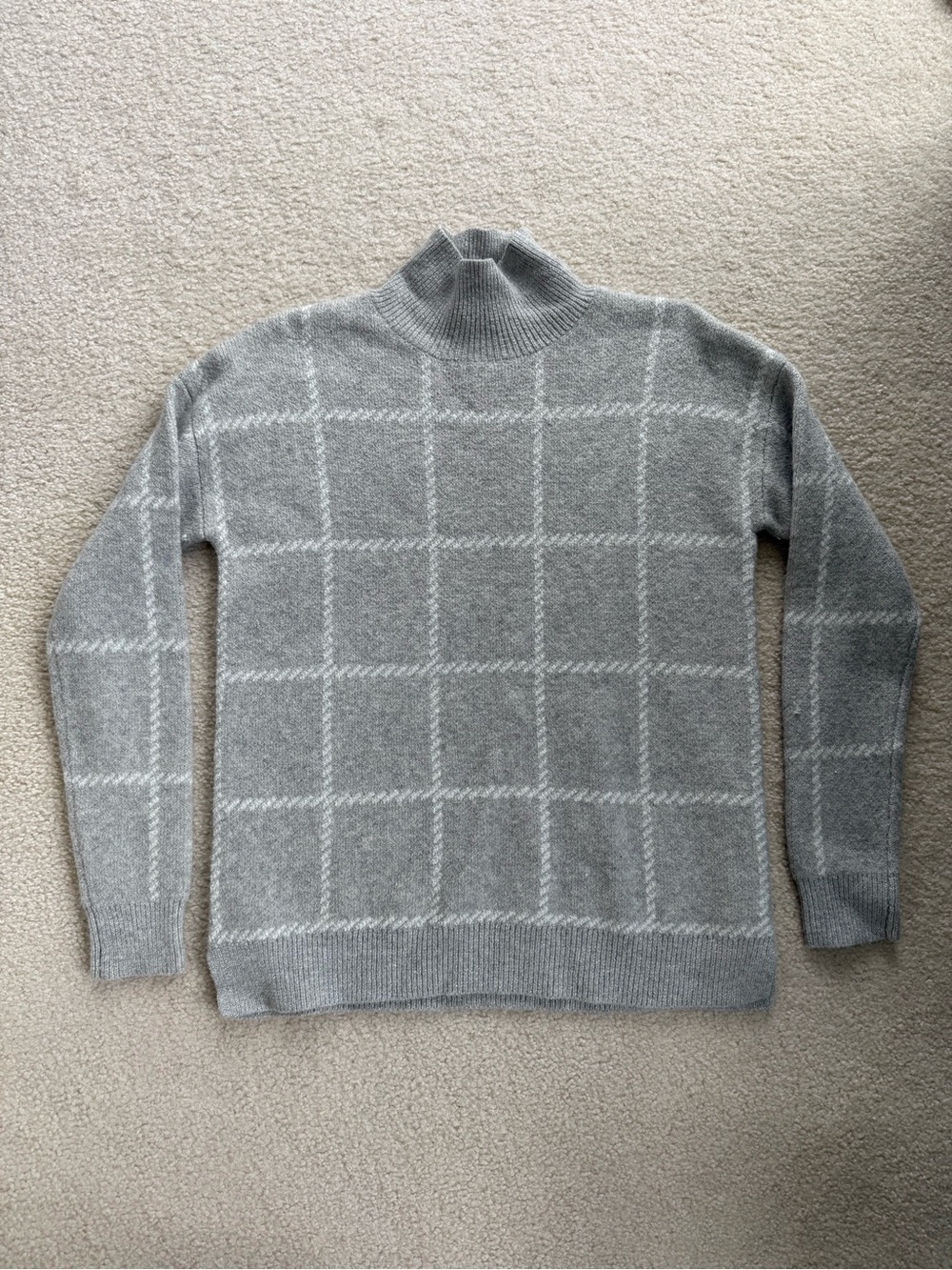 Rachel Zoe Light Gray Windowpane Turtleneck Sweater